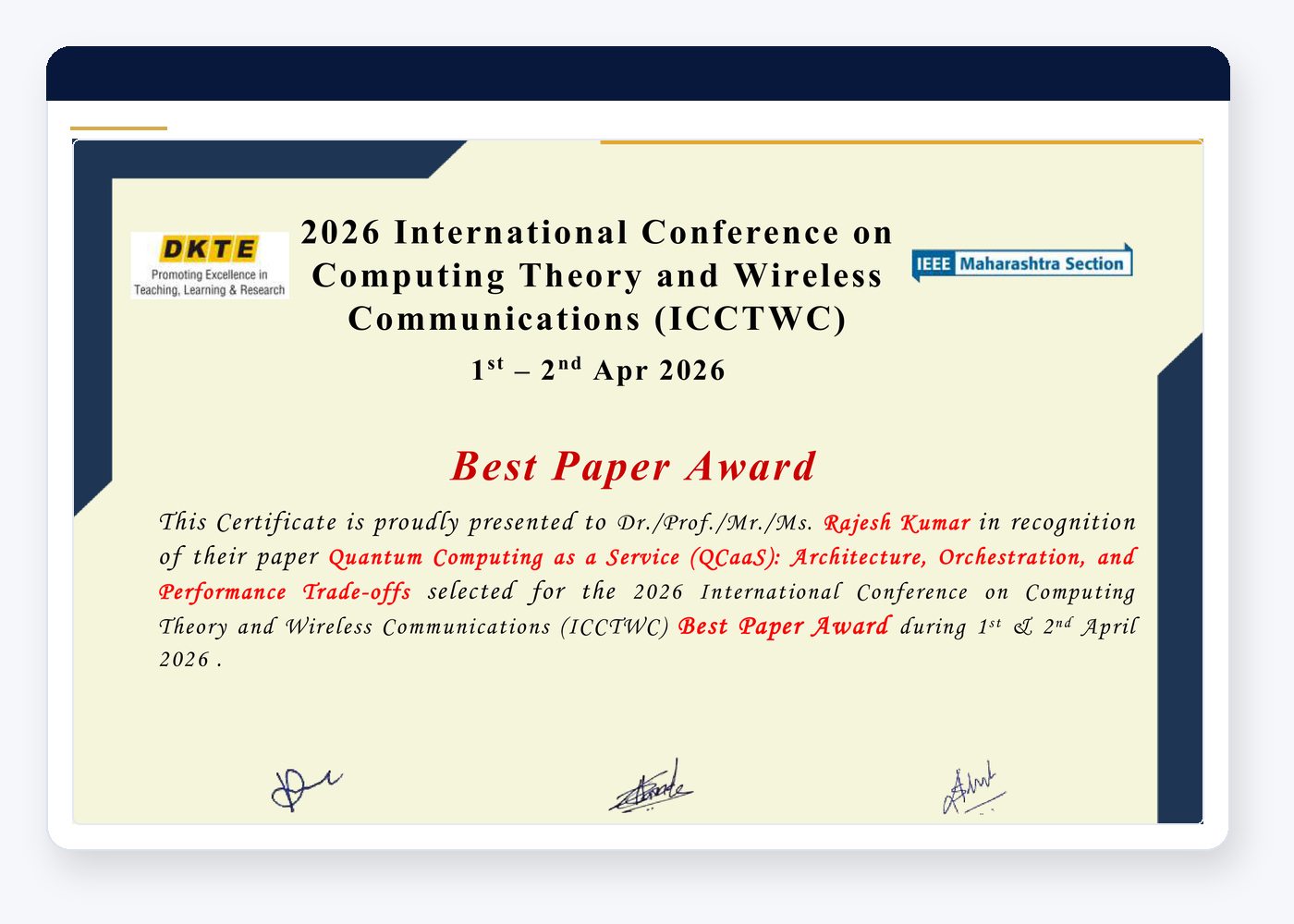 Best Paper Award 2026