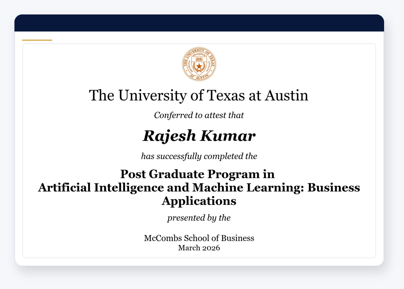 UT Austin AI/ML Certificate